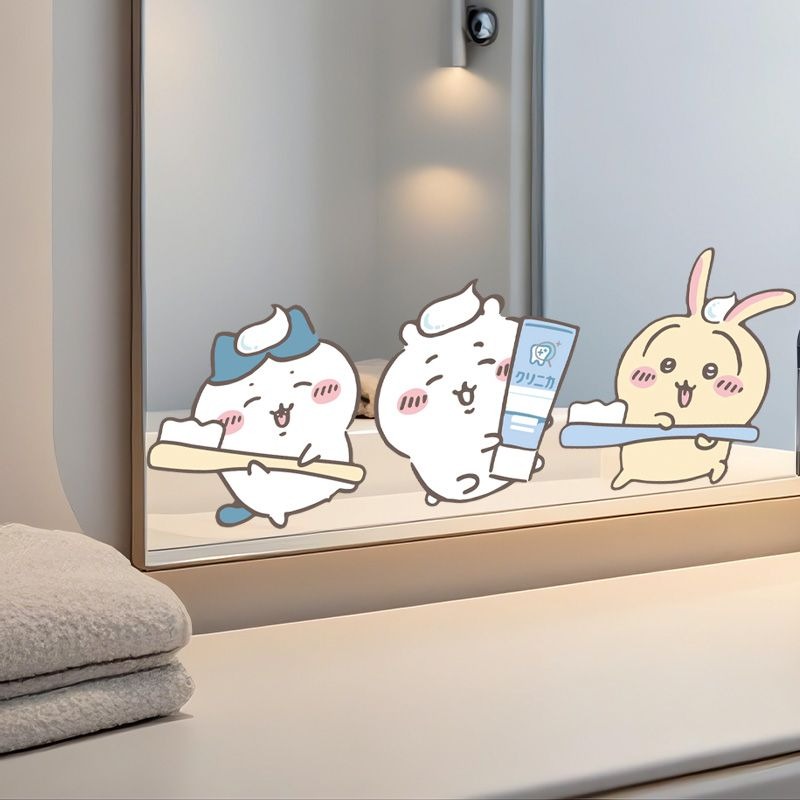 Home Bathroom Vanity - Autocollants miroir Chiikawa tendance, adhésion forte,