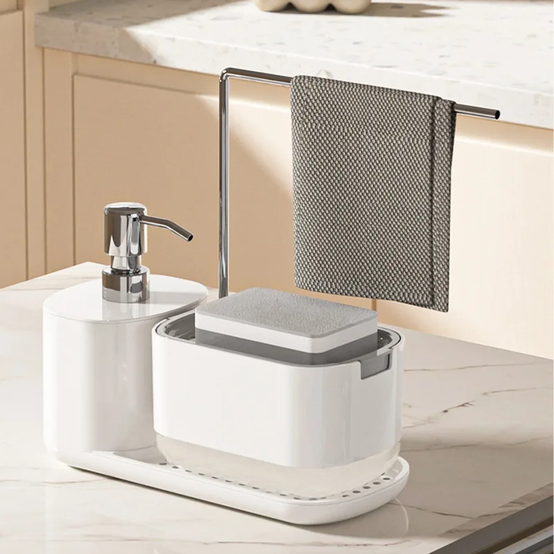 Home Kitchen Bathroom Cleaning - Distributeur de savon avec porte-éponge, pompe
